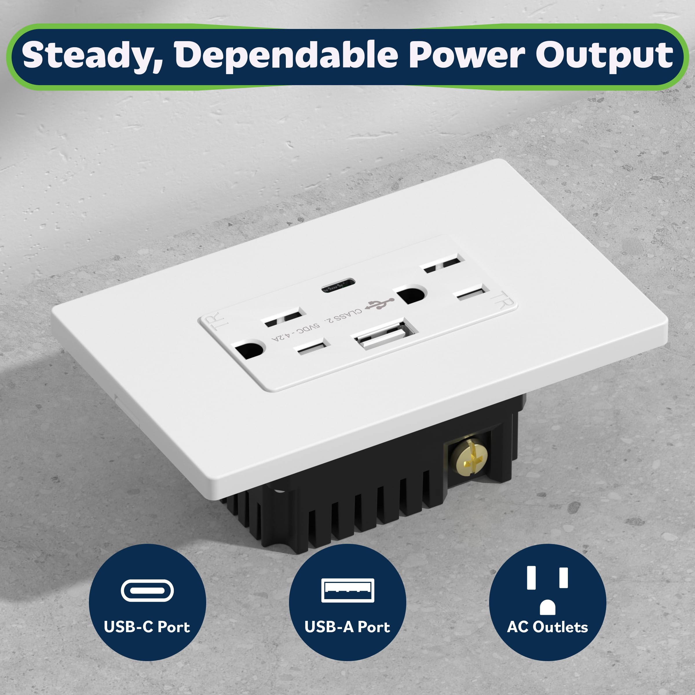 TOPGREENER USB Outlet, 4.2A Type C & Type A Wall Outlet, 15 Amp Tamper Resistant Receptacle Plug, Charging Power Outlet with USB Ports, Wall Plate Included, UL Listed, TU21536AC-W-6PCS, White, 6 Pack