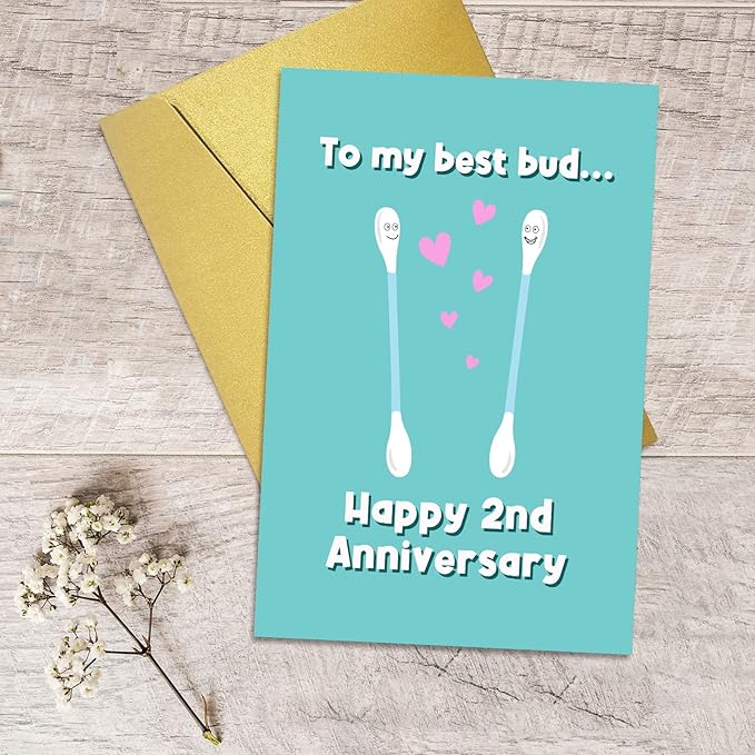 Qiliji Happy 2nd Anniversary Card, Funny Cotton Anniversary Card, Second Wedding Anniversary Card, 2 Years Married Anniversary Greeting Card, To My Best Bud