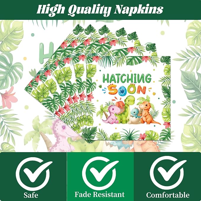 Rakuto Dinosaur Baby Shower Decorations, 96PCS Hatching Soon Baby Shower Disposable Paper Plates Napkins Party Decorations, Watercolor Dinosaur It's a Boy Forks Decor Supplies Serves 24