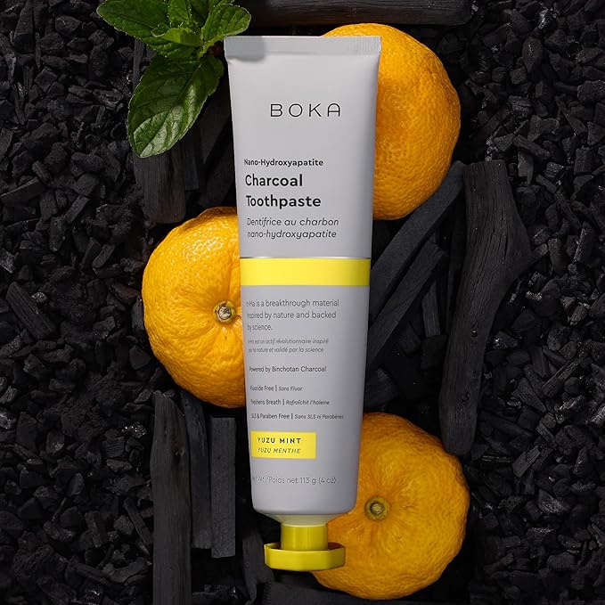 Boka Fluoride Free Toothpaste, Nano Hydroxyapatite Toothpaste, Appropriate for Sensitive Teeth - for Adult, Kids Oral Care - Charcoal Yuzu Mint Flavor, 4 Fl Oz 3Pk US Manufactured