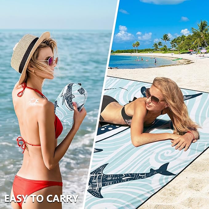 WIWIGO Beach Blanket Waterproof Sandproof Beach Mat 79" X 83"/10'x9'for 2-8 Adults Quick Drying Outdoor Picnic Mat Beach Accessories for Travel, Camping, Hiking