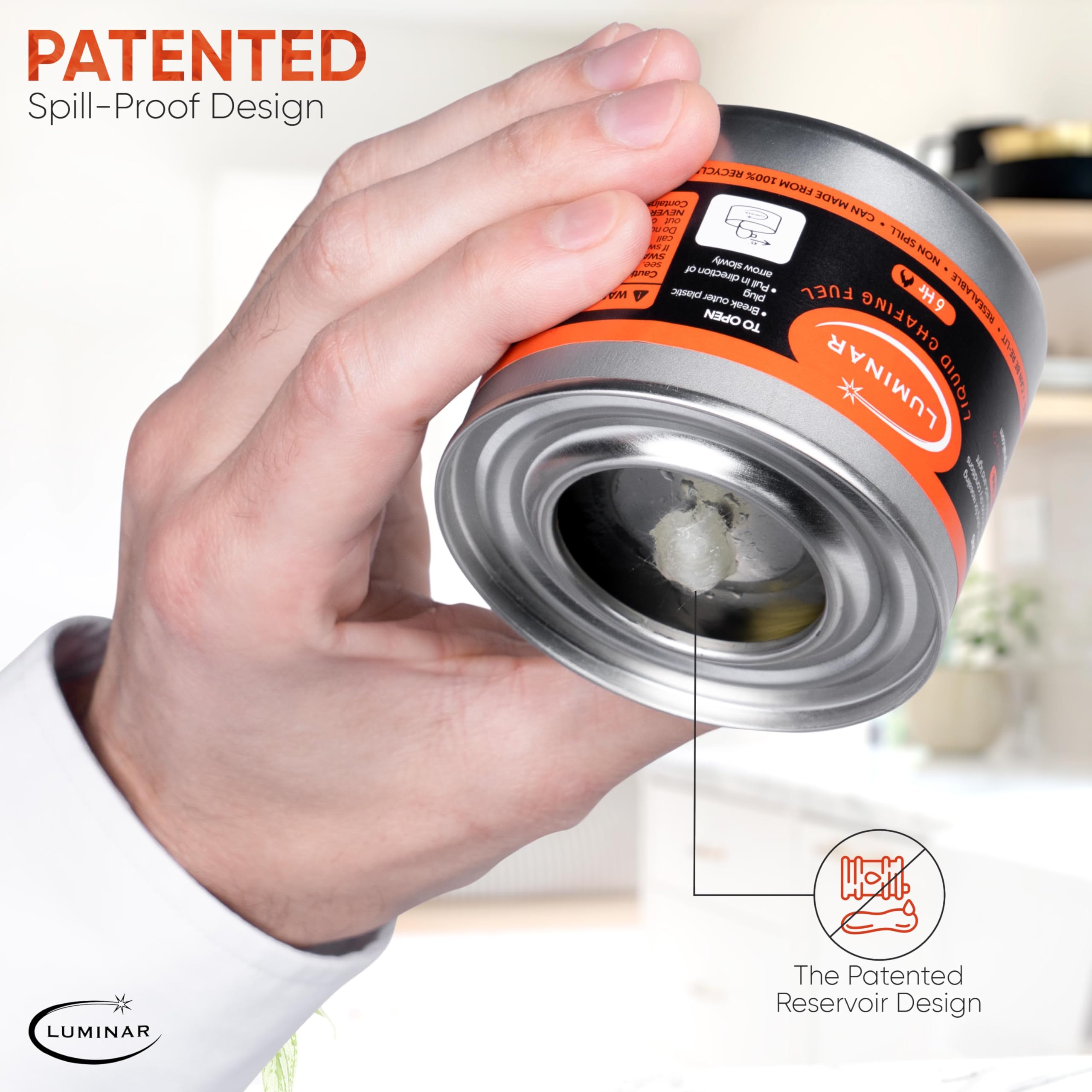 Luminar Resealable-Wick Chafing Fuel Cans, 6 Pack, 6 Hour - Premium Quality Burners for Food Warmers - No More Spills, Waste, or Hassle - Perfect for Convenient, and Long-Lasting Event Catering