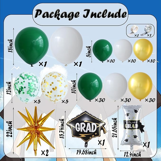Class of 2026 Graduation Balloon Garland Arch Kit, 139Pcs Green Gold White Graduation Party Decorations, Graduation Backdrop for Party, Congrats Balloons, Graduation Decor for Ceremony & Celebration