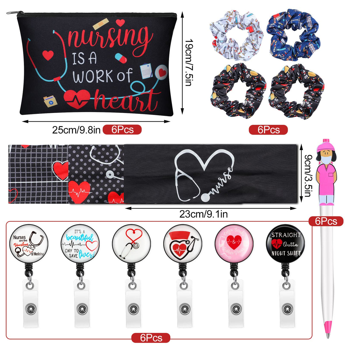 Colarr 36 Pcs Nurse Appreciation Gift Set Include Nurse Makeup Bag Nursing Headbands Hair Nurse Scrunchie Nurses Socks Nurse Ballpoint Pens Nurse Badge Holder Reel Nurse Week Day Gifts for Nurse