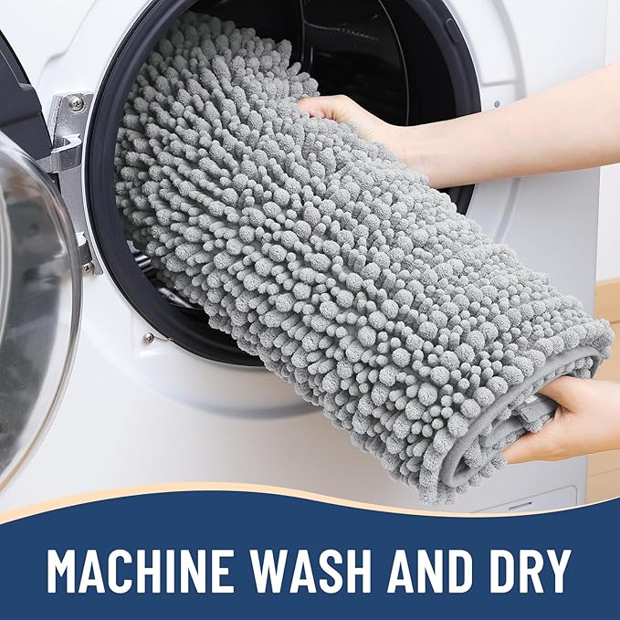 Arotive Luxury Chenille Toilet Rugs U-Shaped, Extra Soft Thick Absorbent Bathroom Mat, Non-Slip Shaggy Plush Contour Rugs, Machine Wash Dry Bath Mat for Toilet Base, 24x24, Light Grey