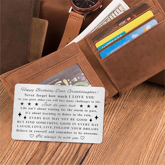 Granddaughter Birthday Card, Adult Granddaughter Bday Gift, Engraved Wallet Card