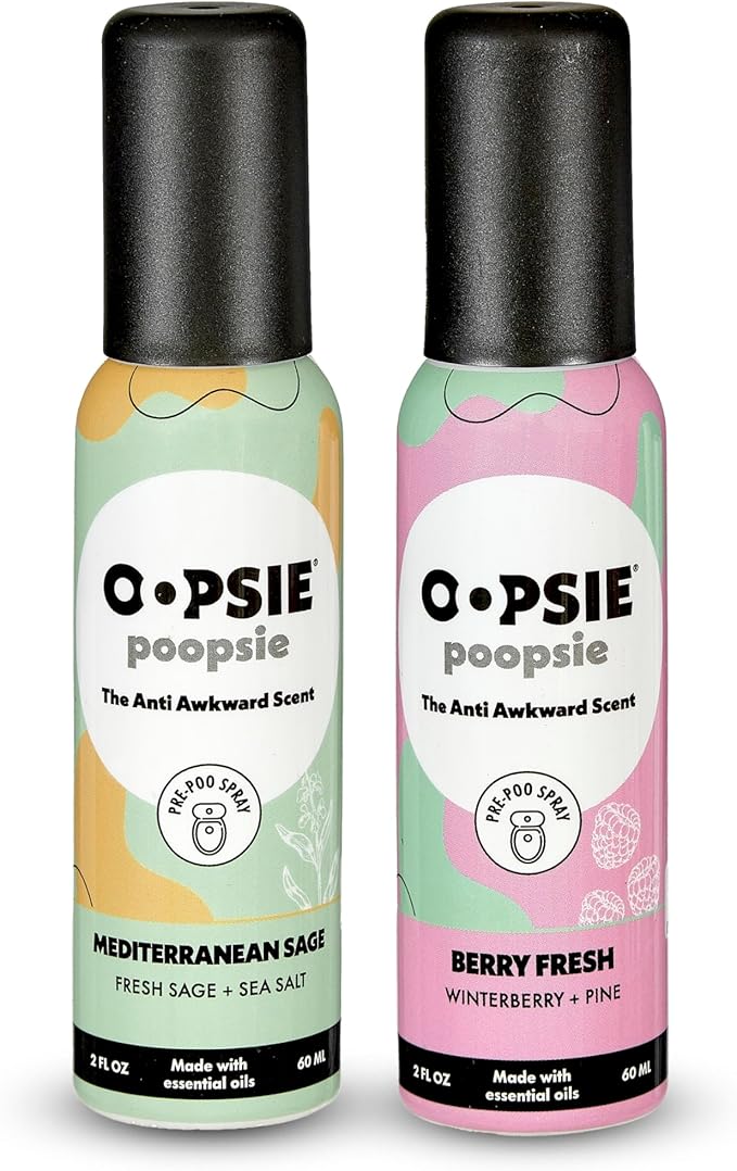 Oopsie Poopsie - Mediterranean Sage and Berry Fresh- Before & After You Go Toilet Spray 2oz Each - Gift Set - Portable Odor Eliminator - 2 Pack