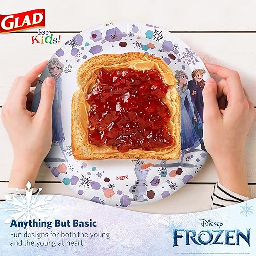 Glad for Kids Disney Frozen Disposable Paper Plates, Anna and Elsa - Heavy Duty, Soak Proof, Microwavable, Kid-Friendly Snack Plates for Everyday Use, 8.5 Inch, 40 Count