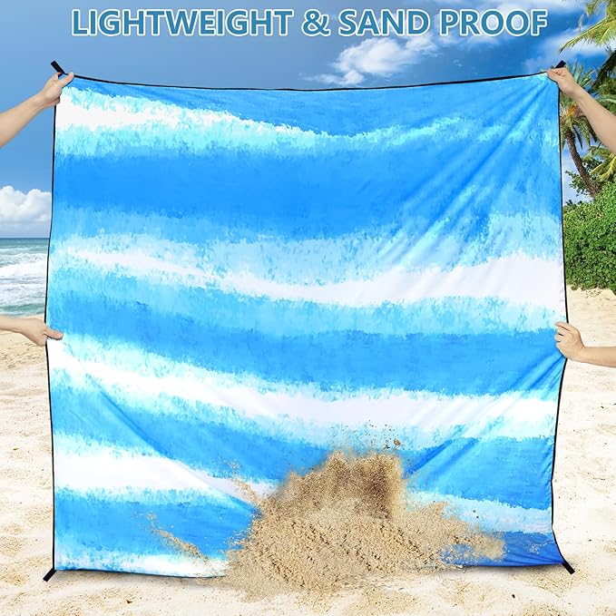 WIWIGO Beach Blanket Waterproof Sandproof Beach Mat 79" X 83"/10'x9'for 2-8 Adults Quick Drying Outdoor Picnic Mat Beach Accessories for Travel, Camping, Hiking