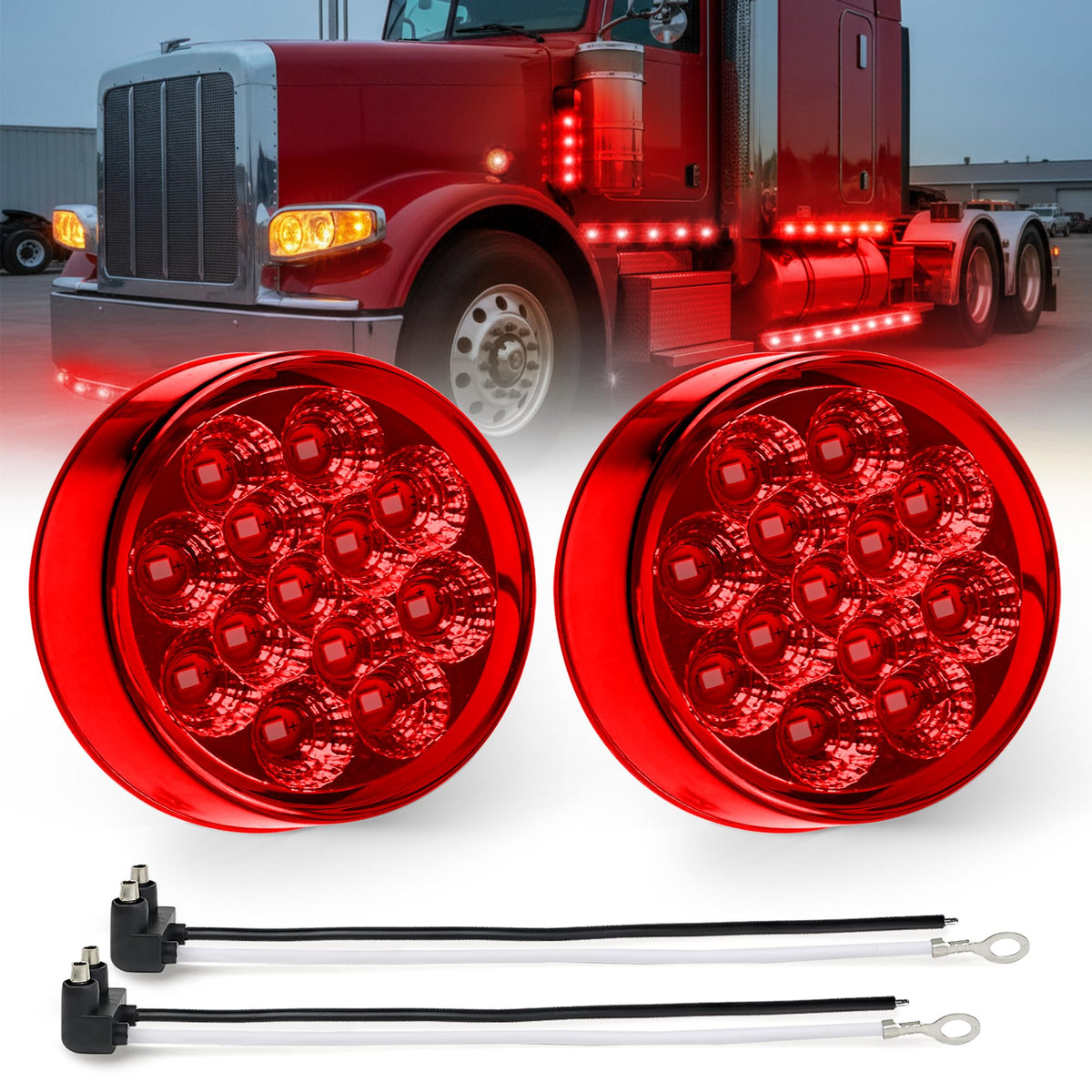 MADCATZ 2Pcs 2.5    Mini Round Red LED Marker Lights 13 Diodes Reflectors w/2-Prong Pigtail, Sealed Waterproof 12V DC for Truck