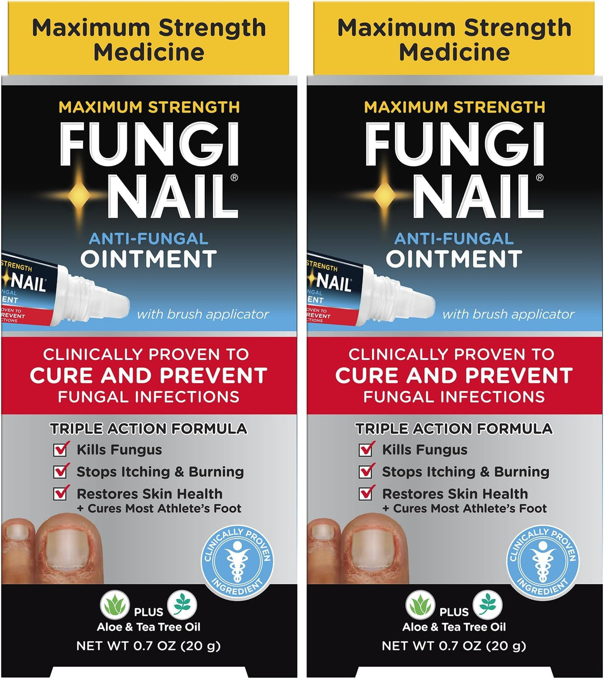 Fungi Nail Anti-Fungal Ointment 0.7 Fl Oz,Kills Fungus that Can Lead To Athlete's Foot with Tolnaftate,Toe Nail Fungus Treatments,Clinically Proven to Cure Infections,Natural Color,(Pack of 2)