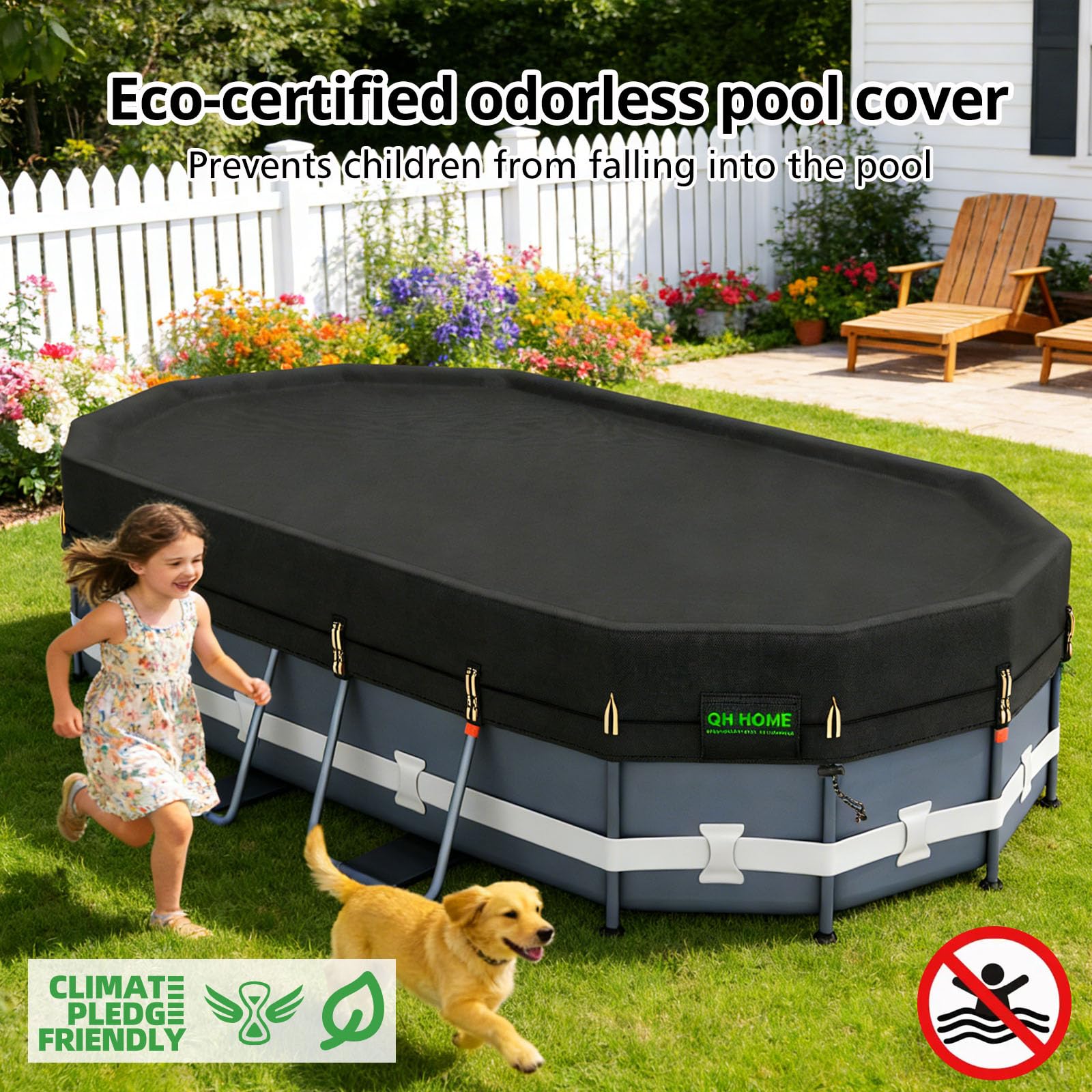 QH.HOME 550D 8.2x14 Ft Oval Pool Cover [Upgraded Tear Resistant&Quadruple Windpoof] wth Pre-Installed Patented Winch and Rope, Pool Covers for Above Ground Pools Oval-Snug Fit & Waterproof Protection
