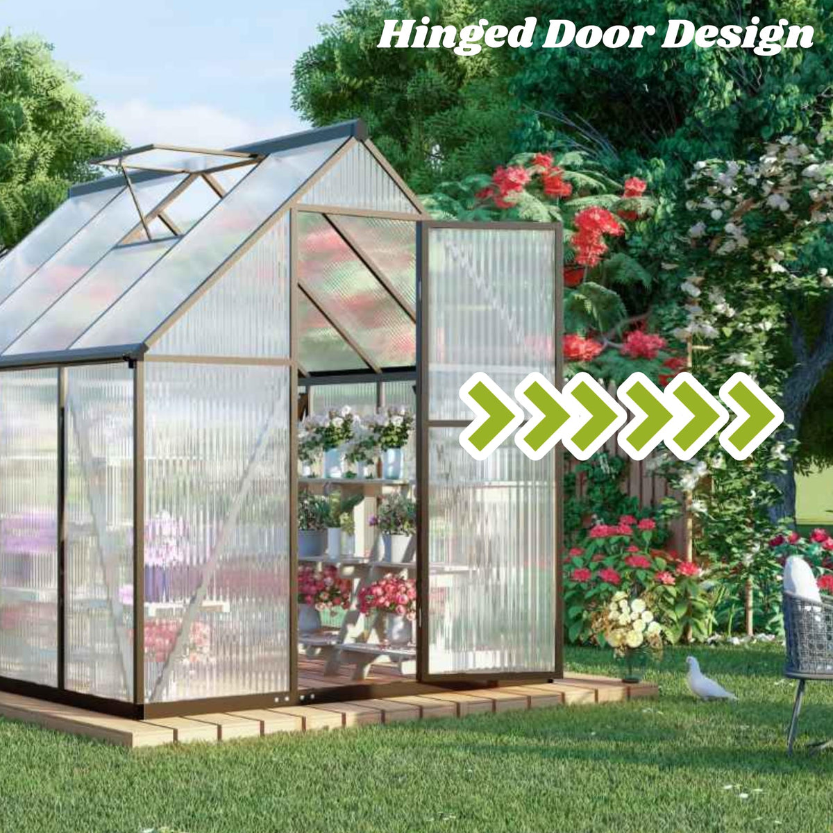 Jiliusure 6 x 4 FT Polycarbonate Greenhouse with Roof Vent, Charcoal Black