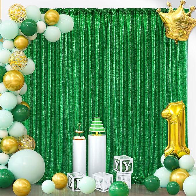 B-COOL Green Sequin Backdrop Curtain 6 Panels 2ftx8ft Glitter Curtain Drapes Background for Birthdat Wedding Ceremony Stage Party Background Decorations