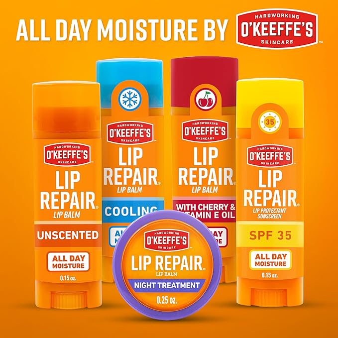 O'Keeffe's Lip Repair Lip Balm with Cherry & Vitamin E Oil - Stick (Twin Pack) - Moisturizer for Extremely Cracked, Dry Lips