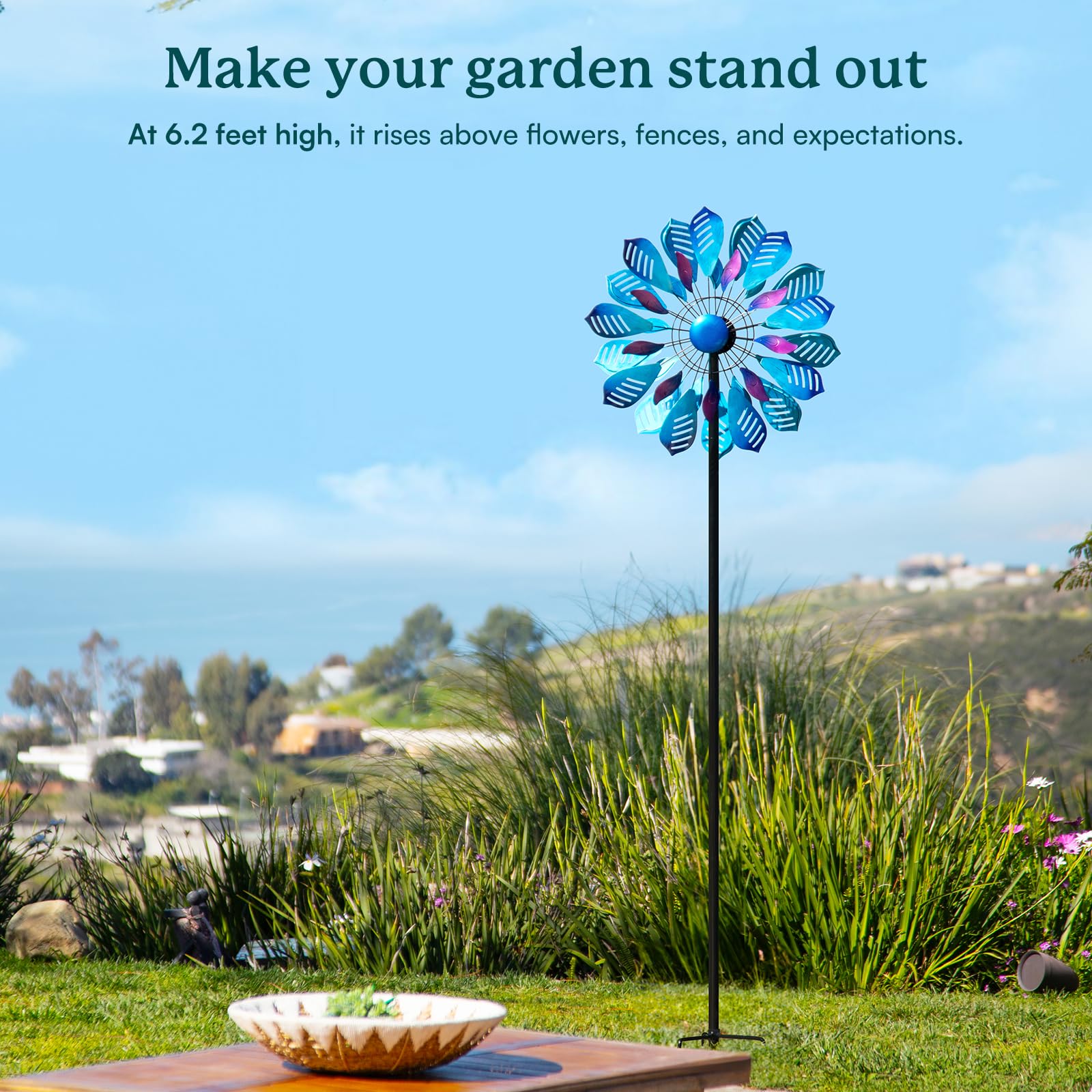 Cyan Oasis Wind Spinners Outdoor for Yard and Garden, Metal Large Wind Spinner with Stake, Windmill for Yard, Gift for Family Friends(84'' H x 24'' W)