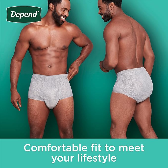Depend Fresh Protection Adult Incontinence Underwear for Men (Formerly Depend Fit-Flex), Disposable, Maximum, Large, Grey, 28 Count, Packaging May Vary (Pack of 2)