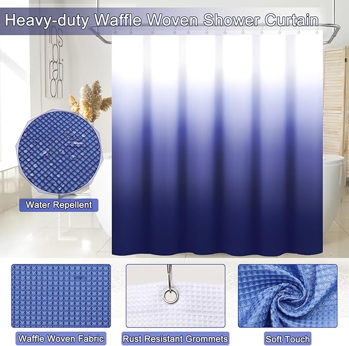 32PCS Bathroom Sets with Shower Curtain and Rugs Navy Blue Shower Curtain Set 3PCS Soap Dispenser Bathroom Accessories with Bathroom Trash Can