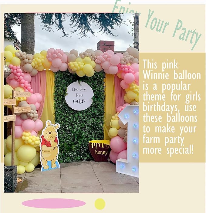 Pink and Yellow Balloon Arch, Pastel Light Pink Balloons Baby Pink Macaron Yellow Balloon Sand white Balloon Arch Kit for Birthday Baby Shower Bee Bear Theme Party Decoration