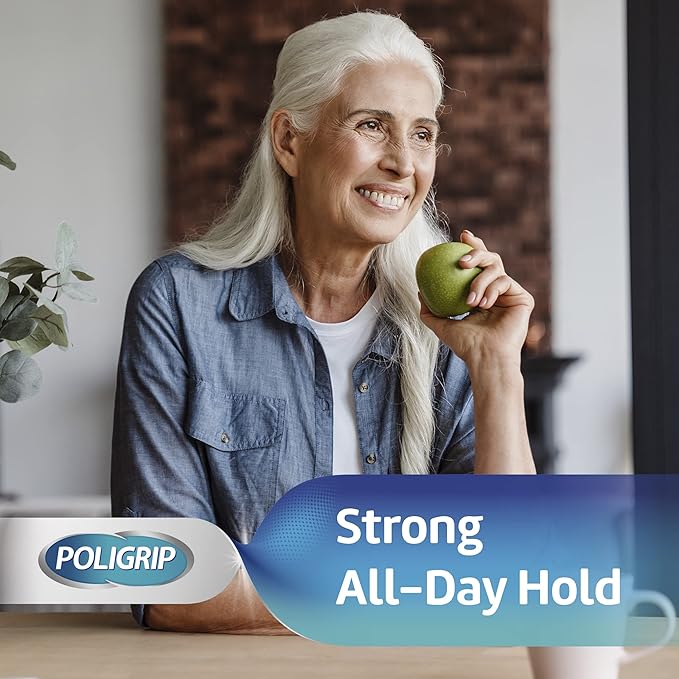 Poligrip Denture Adhesive Fixative Cream, Adhesive Flavour Free for Strong All-Day Hold of dentures, 40g