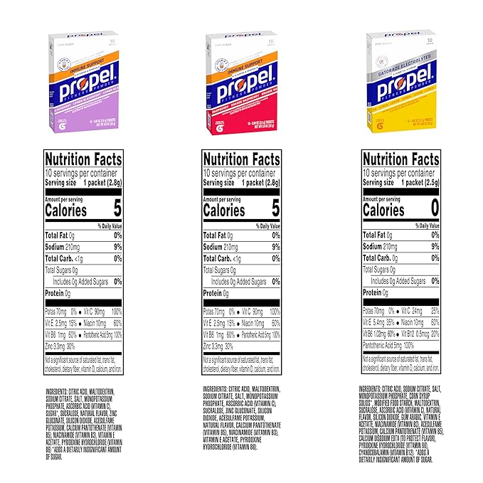 Propel Immune Support Electrolyte Enhanced Water Drink Mix Powder Packets, Variety Pack, 100% DV Vitamin C, Good source of Zinc, Zero Sugar Hydration with Electrolytes and Vitamins (30 Packets)