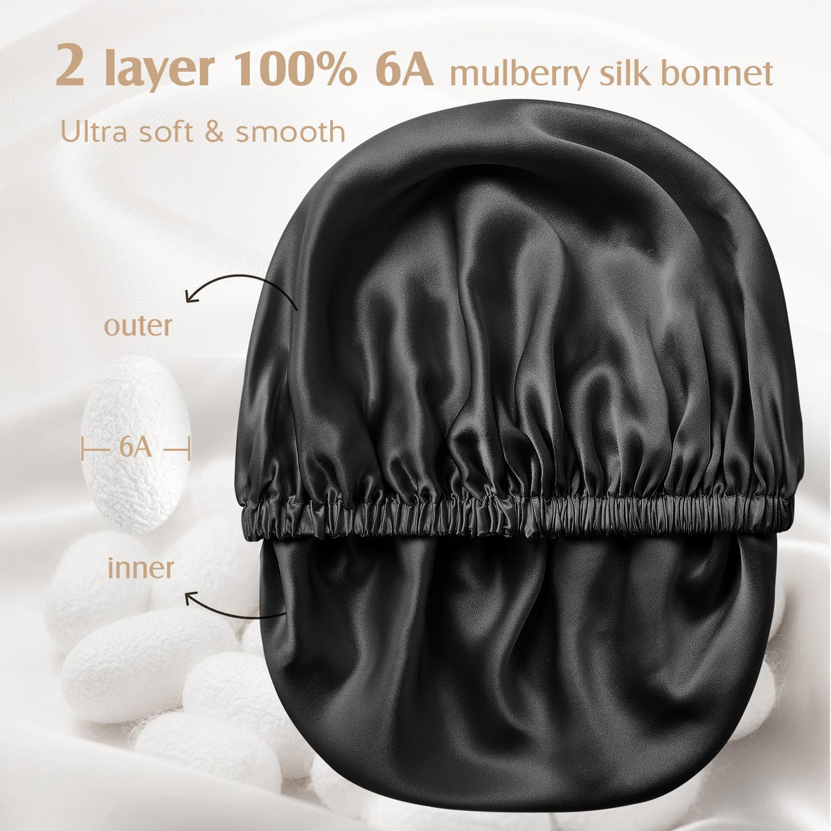 YFONG Double Layered 100% Silk Bonnet for Sleeping Women, 22 Momme Pure Mulberry Silk Sleep Cap with Adjustable Elastic Band Stay On Head，Reduce Frizz, Keep Hairstyle, Soft & Breathable, PlumPurple, M