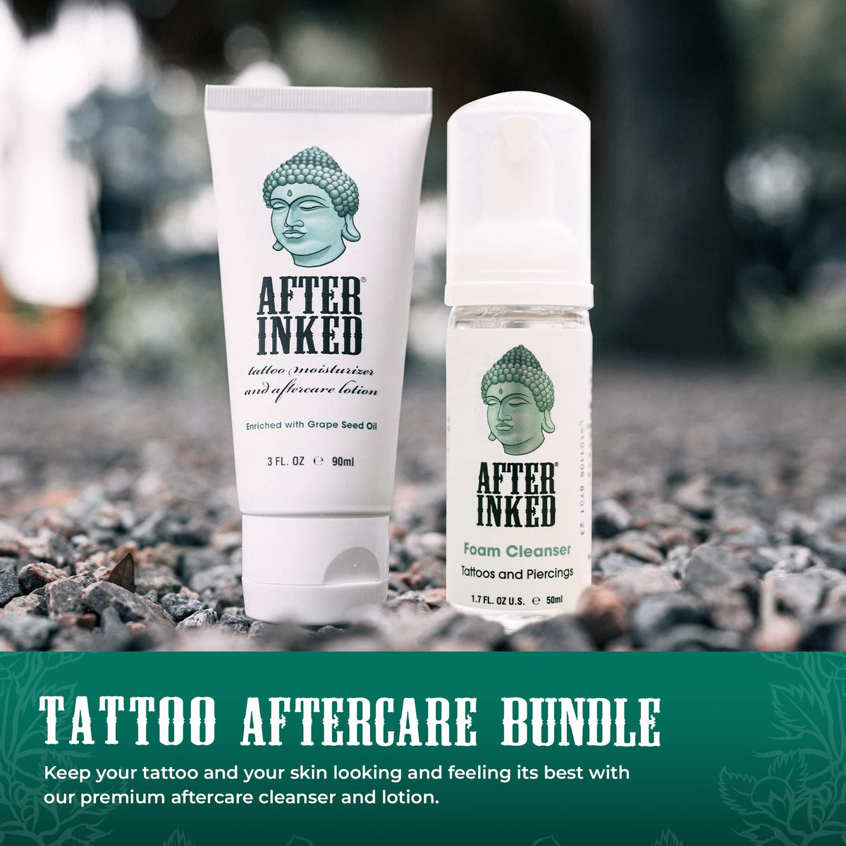 After Inked Tattoo Aftercare Lotion and Foam Cleanser Bundle - with 3oz Tattoo Lotion Aftercare and 1.7oz Tattoo Aftercare Foam Wash, Essential Tattoo Supplies, Premium Skincare Tattoo Aftercare Kit