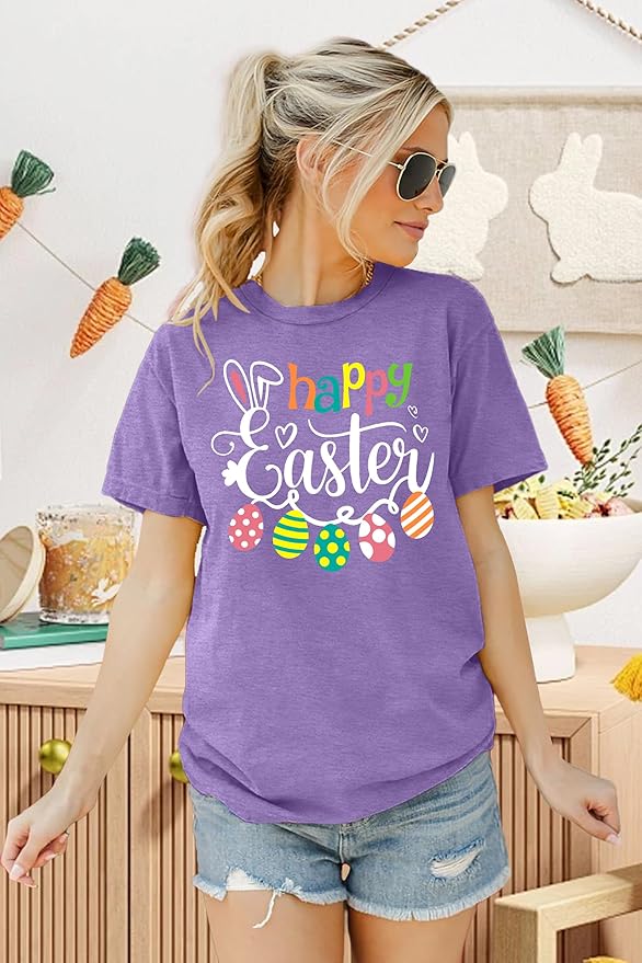LAZYCHILD Women Easter Teacher Shirts: Funny Treat All with Kindness T-Shirt Bunny Rabbit Tee Tops