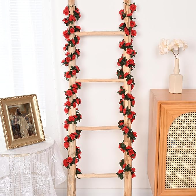 MARTINE MALL Rose Flower Garland, 5 Strands 41Ft Vines for Room Decor, Red Rose Floral Garland for Birthday, Wedding & Party