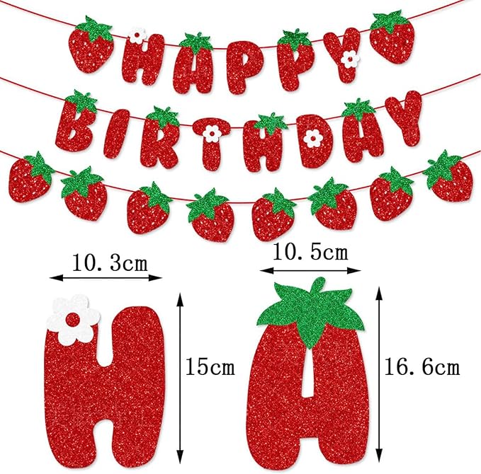 Strawberry Themed Birthday Banner Sign - Girl Birthday Party Decoration Supplies