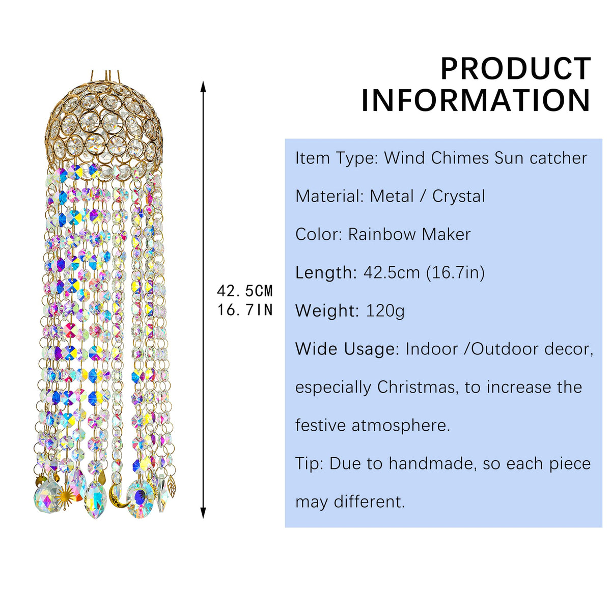 YU FENG Crystal Suncatcher Wind Chimes Window Hanging Rainbow Maker