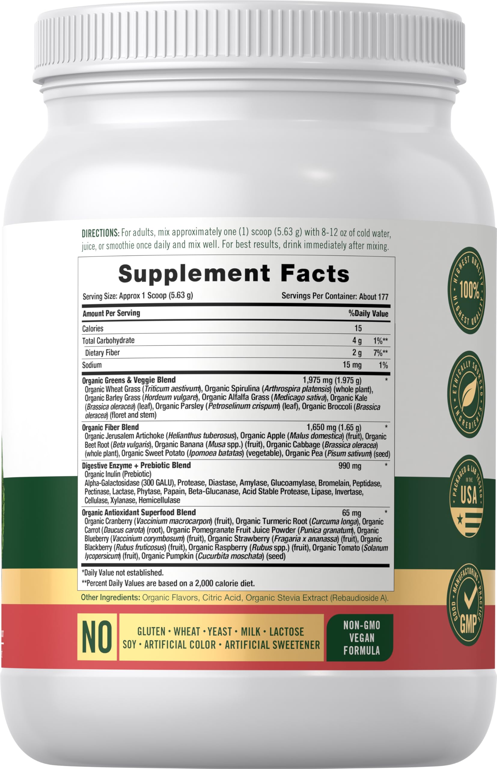 Carlyle Organic Greens Powder | 35.2 oz | 20+ Superfoods & Prebiotics