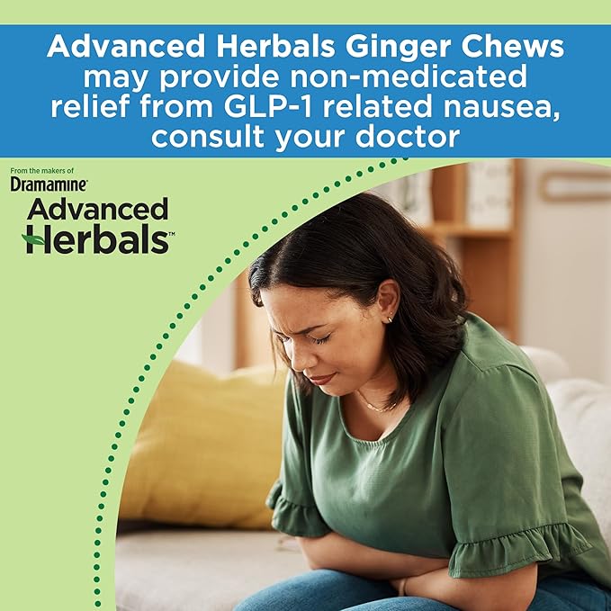 From the Makers of Dramamine, Advanced Herbals, Ginger Chews, Nausea Relief Soft Chews Lemon-Honey-Ginger, 20 Count