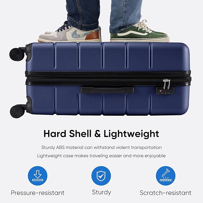 OLIXIS 24 Inch Luggage, Hardside Suitcase with Spinner Wheels, Lightweight ABS Hard Shell Checked Luggage, TSA Approved Lock, Expandable Medium Suitcase for Travel & Business–Blue