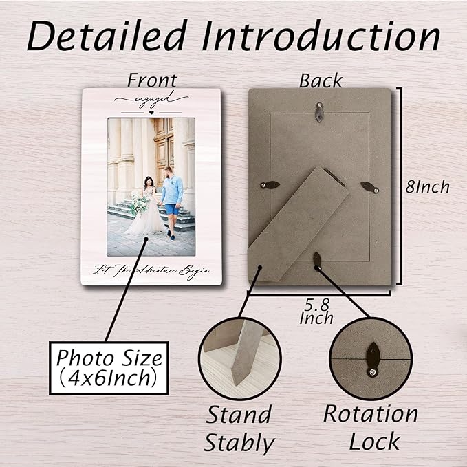 Engagement 4x6 Picture Frame, Let the Adventure Begin Engagement Photo Frames, Wedding Gifts for Newlyweds Couples Wife Husband, Just Engaged Picture Photo Frames for Desk Decor