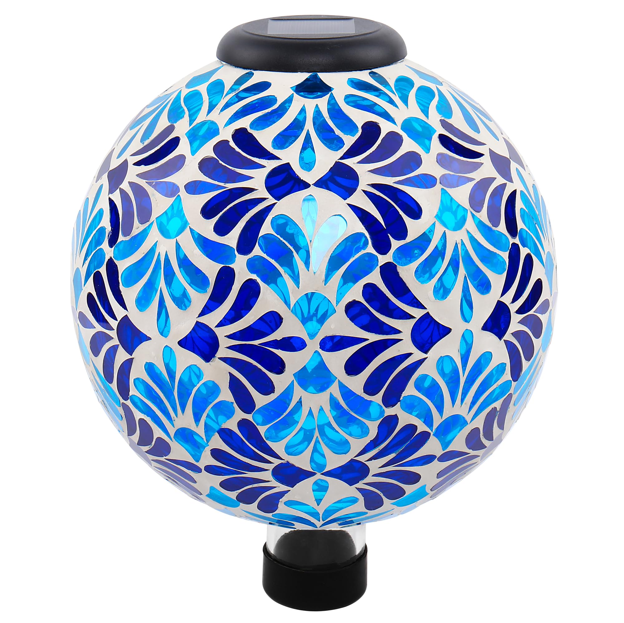 SAVENNA Mosaic Solar Gazing Ball 10 Inch, Glass Garden Globe with Auto On/Off for Yard, Lawn & Outdoor Decor, Blue Mosaic