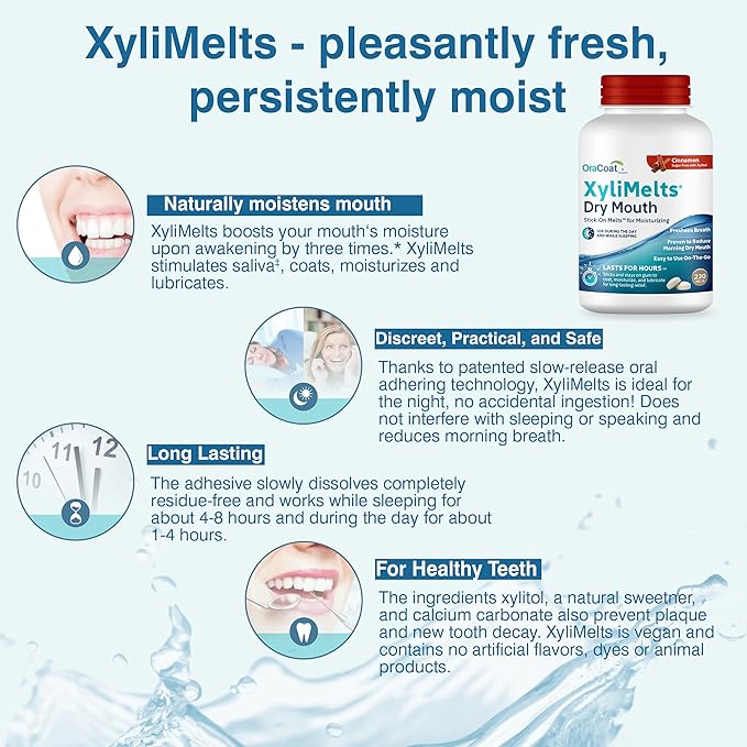 Oracoat XyliMelts for Dry Mouth Night Time or Day - Moisturizing Dry Mouth Adhering Discs, Sugar Free with Xylitol, 230 Count, Cinnamon, 8-Hour Relief