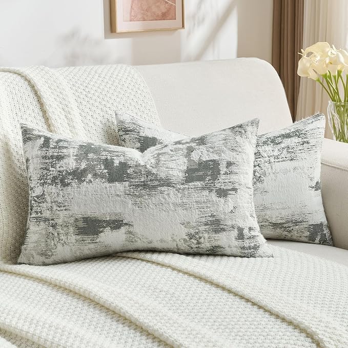 FUTEI Dark Green Decorative Throw Pillow Covers 12x20 Inch Set of 2,Soft Faux Cashmere Jacquard - Textured & Cozy Pillow Case,Modern Home Decor for Couch Bed Living Room