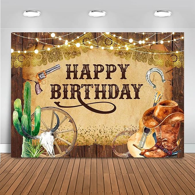 Mocsicka Western Backdrop Western Party Decorations Wild West Rodeo Cowboy Background Brown for Boys Birthday Party Supplies Banner for Photography (10x7ft(120x82 inch))