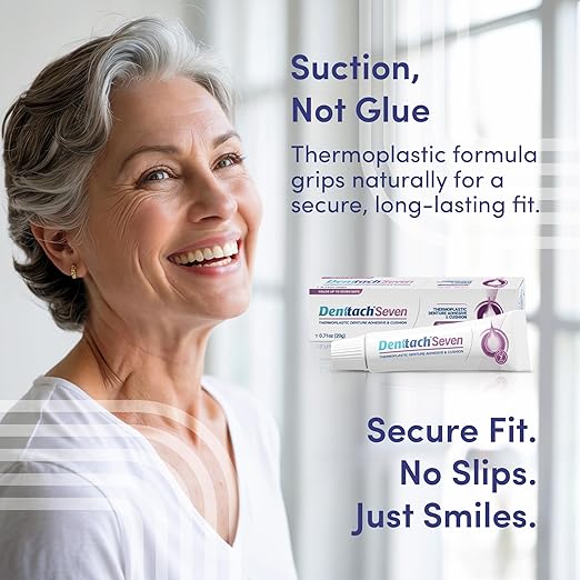 Denttach Seven Denture Adhesive, Thermoplastic Denture Cushion and Reliner, Upper and Lower Denture Comfort for Up to 7 Days, Zero Glue, Zinc Free (2)