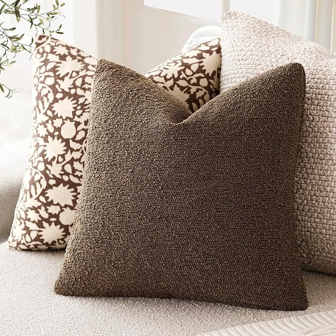 Foindtower Pack of 2 Textured Boucle Throw Pillow Covers Accent Solid Decorative Lumbar Pillow Cases Cozy Couch Cushion Case for Chair Sofa Bedroom Living Room Home Decor 12x20 Inch Chocolate