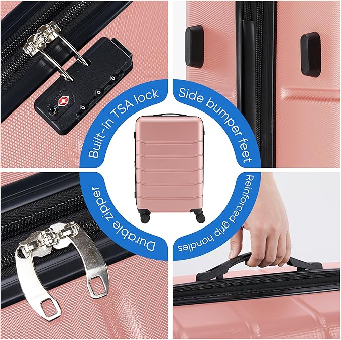 OLIXIS 24 Inch Luggage, Hardside Suitcase with Spinner Wheels, Lightweight ABS Hard Shell Checked Luggage, TSA Approved Lock, Expandable Medium Suitcase for Travel & Business–Pink