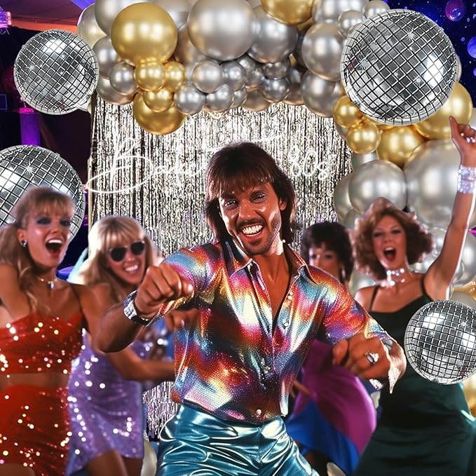124Pcs Silver and Gold Garland Balloons Metallic Balloon Arch Kit Chrome Silver balloon Disco Ball decorations for Disco Party 60th Birthday Graduation NYE 2026 New Year Party