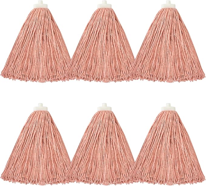 Matthew Cleaning Screw-on Heavy Duty Cotton Wet Mop Replacement Heads(Orange, Medium,6 Pack) with 2 Pack Microfiber Cloth for Residential & Commercial Floor Cleaning Use- Fit Standard American Screw