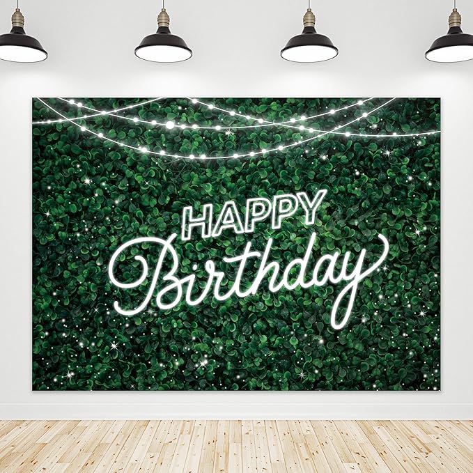 Riyidecor Green Leaves Happy Birthday Backdrop Jungle Safari Party Decorations Nature Green Rustic Lawn Leaves 7Wx5H Feet Photography Background Birthday Photo Studio Shoot