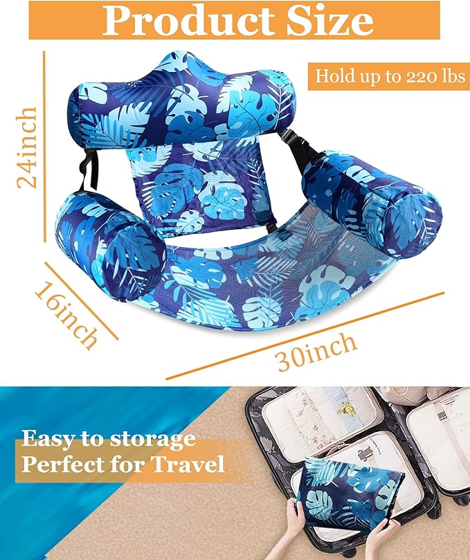 2 Pack 4th of July Inflatable Pool Floats Chair, 250th Anniversary American Flag Adjustable Pool Chair Lounger for Adults Heavy Duty, Blow Up Floating Swimming Water Chairs for Party Summer Lake Fun
