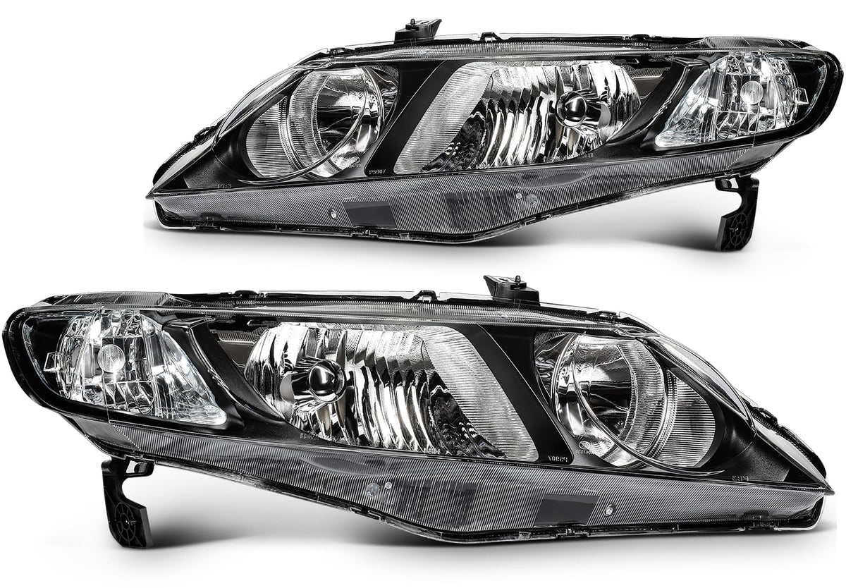 Headlight Assembly Fit For Honda Civic 2004-2005 Black Housing Amber Reflector Clear Lens Driver and Passenger Side 33101S5AA51