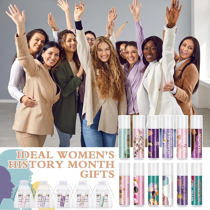 36 Set Women's History Month Gift Bulk Freedom Equality Feminism Funny Lip Balm Tag Organza Bag Gift for Womens History Month Theme Favor International Womens Day Female Awareness Gifts