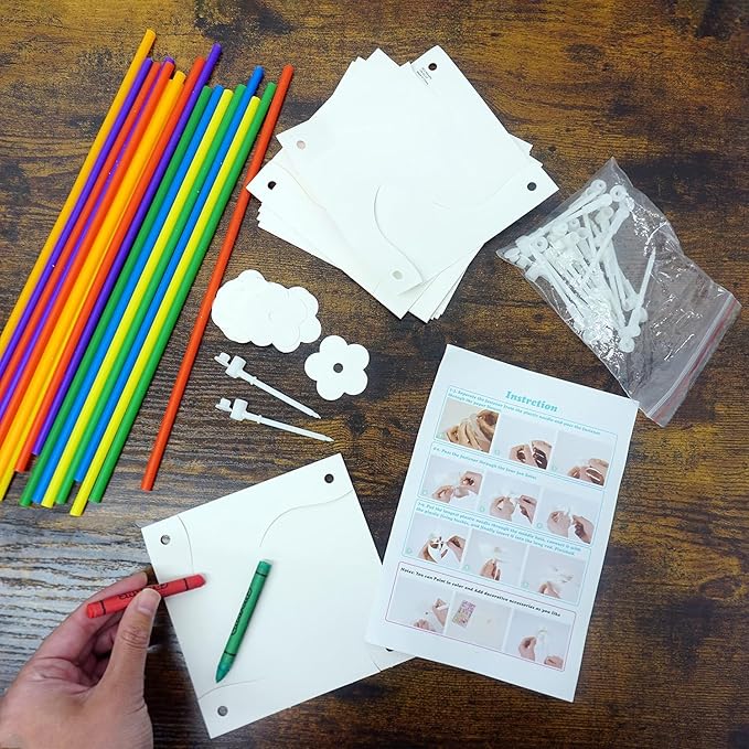 4E's Novelty 24 Pack DIY Pinwheels Craft for Kids, Bulk Summer Pinwheel Craft Kit, Color Your Own Paper Windmill for Pinwheels for Kids Bulk Spring Craft for Kids Easter Art Games