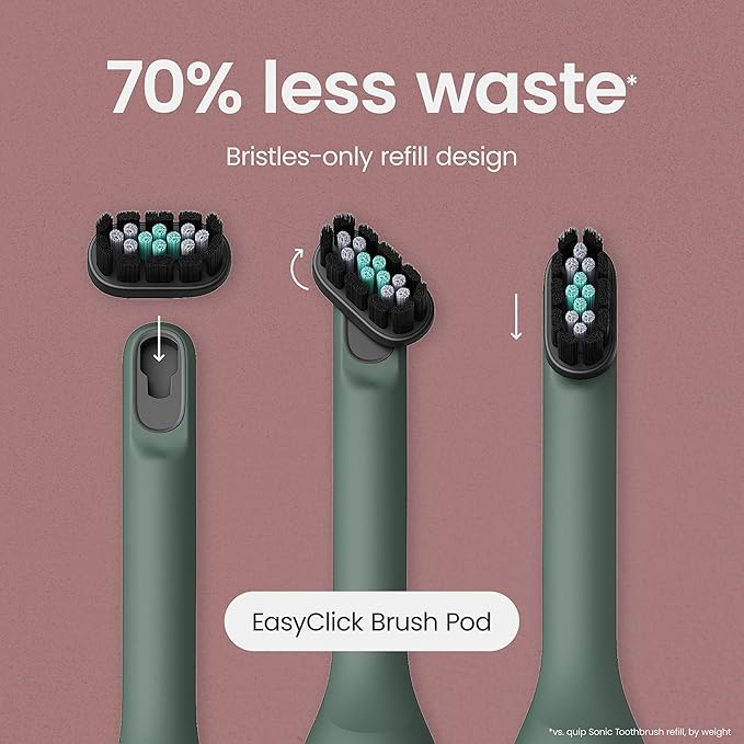 Quip Ultra Next Generation Smart Sonic Toothbrush - Timed Electric Toothbrush for Adults - Replaceable Brush Head, Soft Bristles, Silicone Handle, 30-Day Battery Life, Travel Case - Moss Green